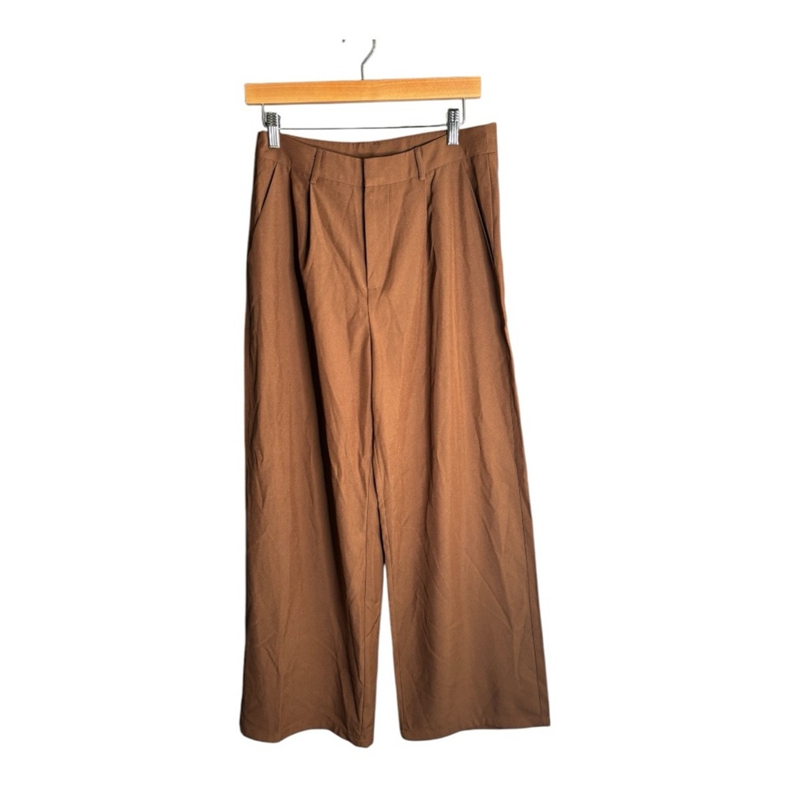 Cider Brown Wide Leg High Rise Pants Pockets Small